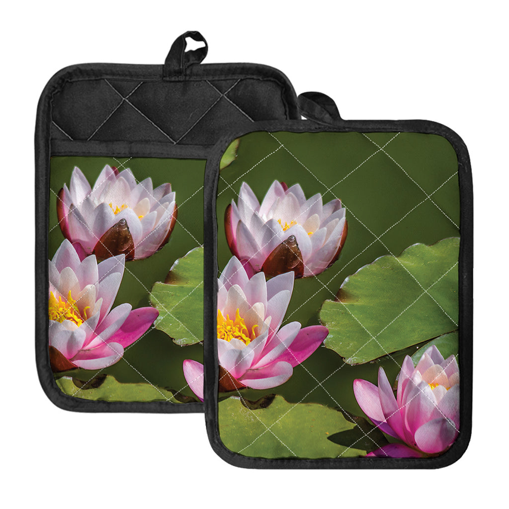 Pink Water Lilies Print Pot Holders With Pocket