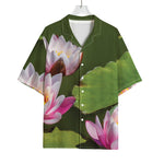 Pink Water Lilies Print Rayon Hawaiian Shirt