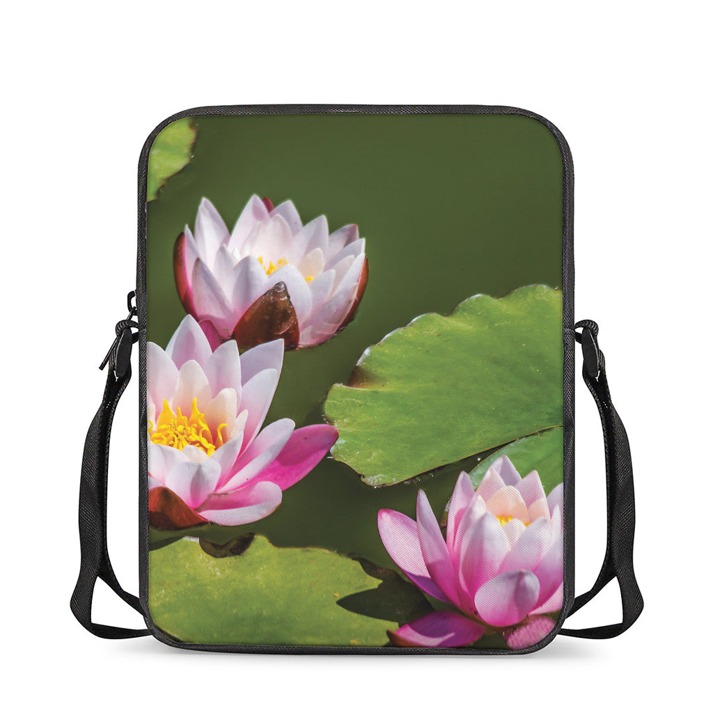 Pink Water Lilies Print Rectangular Crossbody Bag