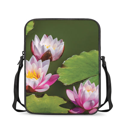 Pink Water Lilies Print Rectangular Crossbody Bag