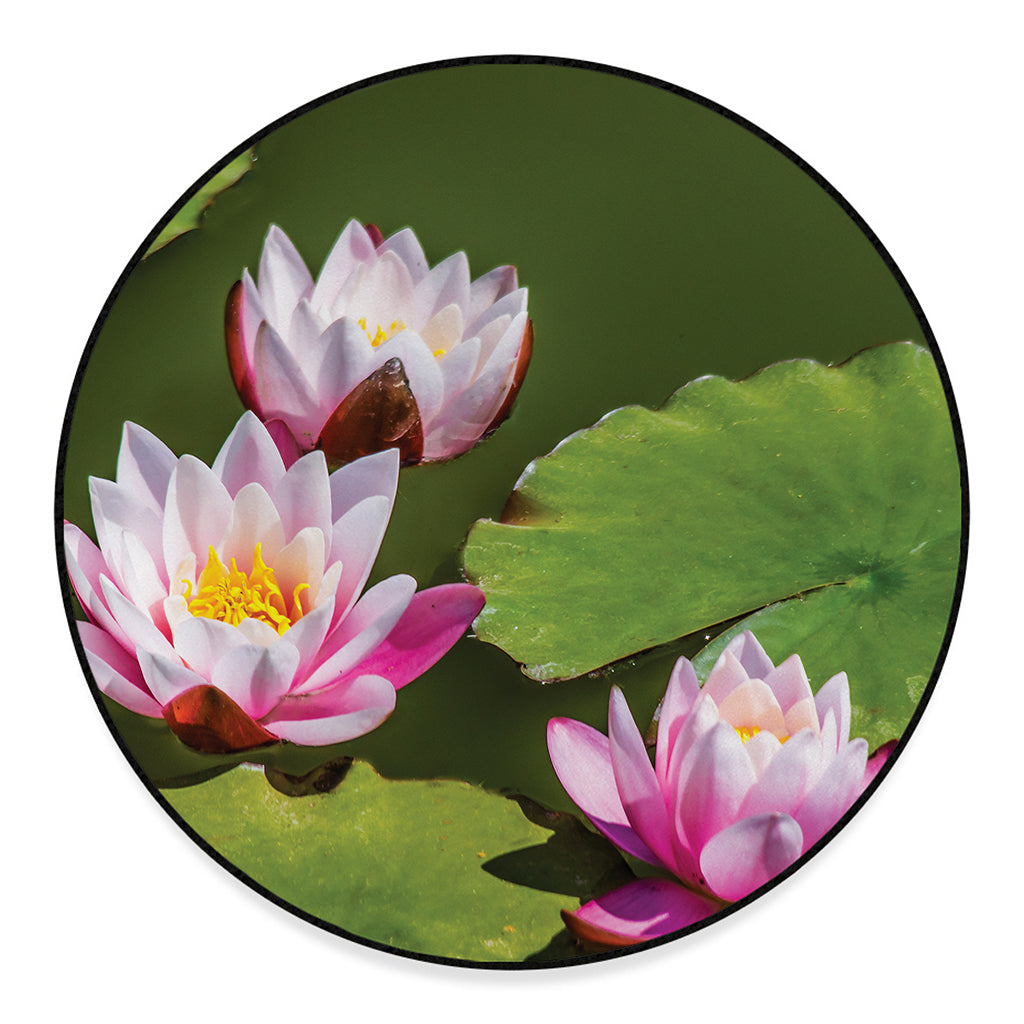 Pink Water Lilies Print Round Floor Mat