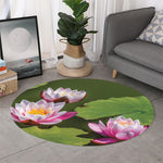 Pink Water Lilies Print Round Rug