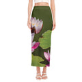 Pink Water Lilies Print Side Slit Maxi Skirt