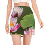 Pink Water Lilies Print Side Slit Mini Skirt