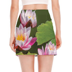Pink Water Lilies Print Side Slit Mini Skirt