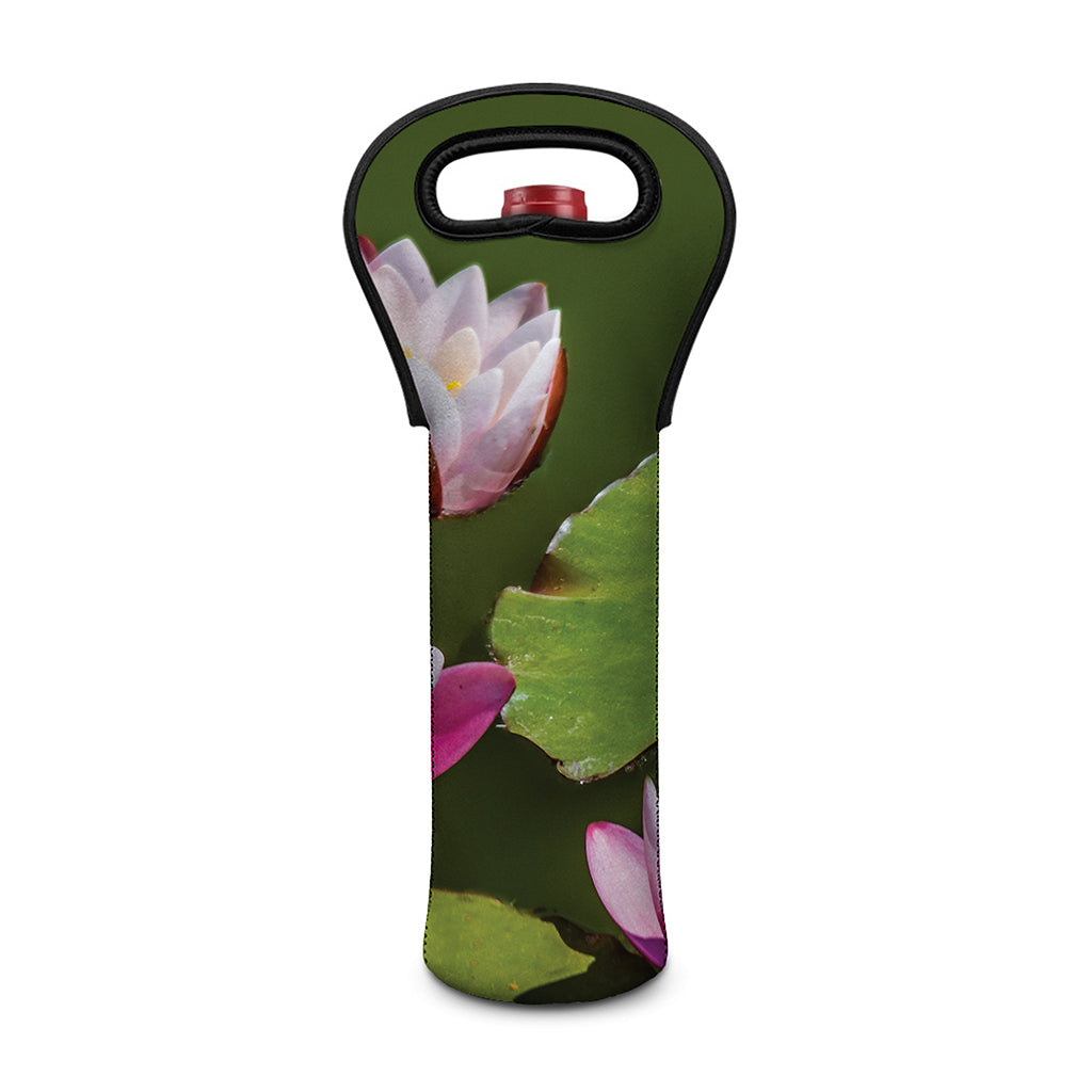 Pink Water Lilies Print Single Neoprene Wine Tote