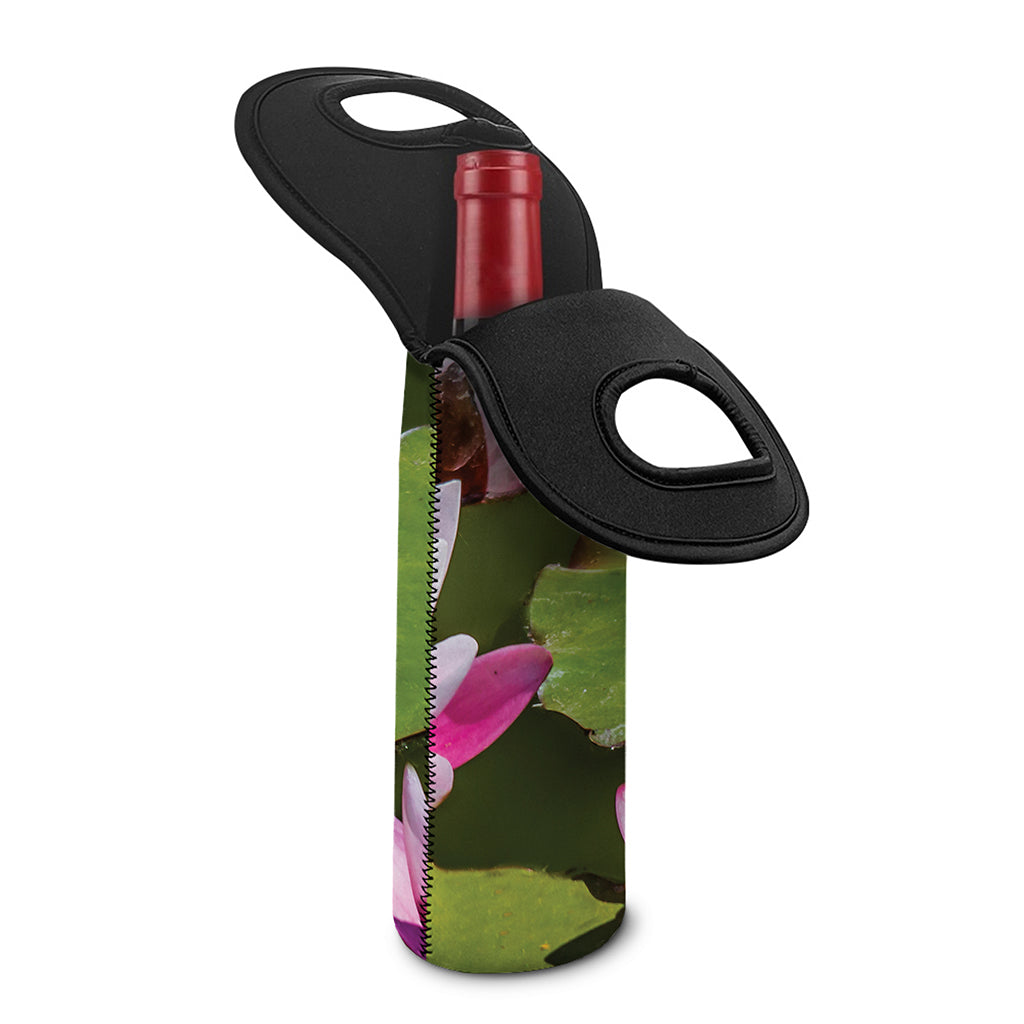 Pink Water Lilies Print Single Neoprene Wine Tote