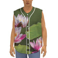 Pink Water Lilies Print Sleeveless Baseball Jersey