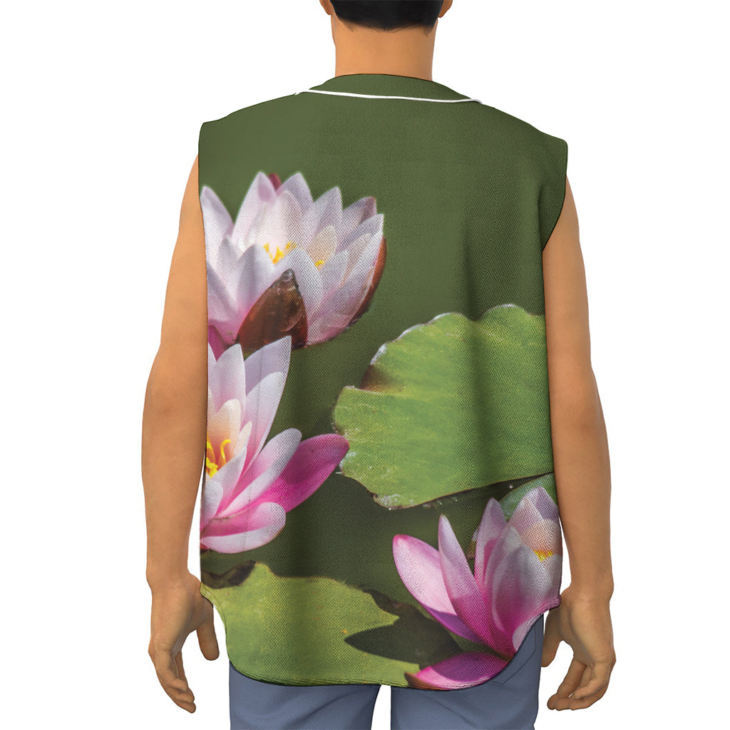 Pink Water Lilies Print Sleeveless Baseball Jersey