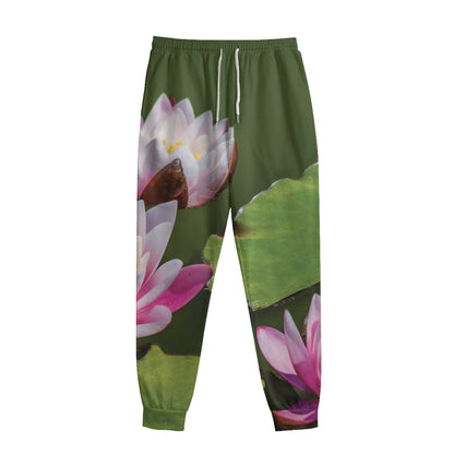 Pink Water Lilies Print Sweatpants