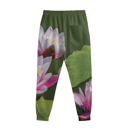Pink Water Lilies Print Sweatpants