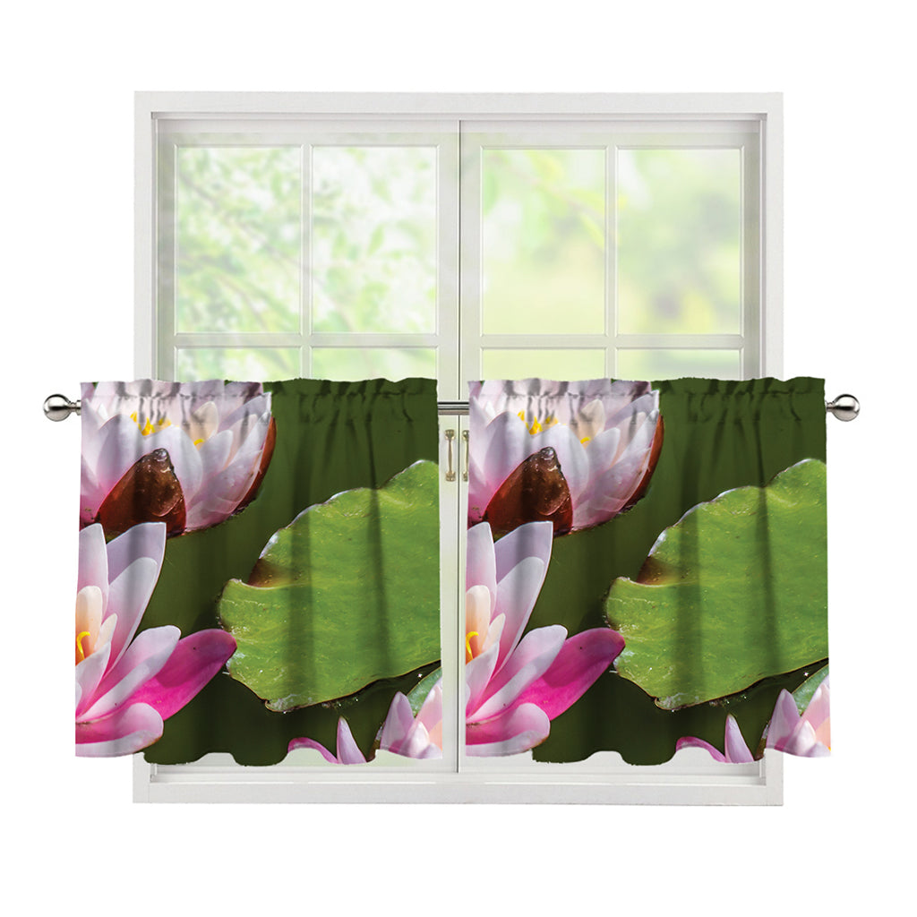 Pink Water Lilies Print Tier Curtains