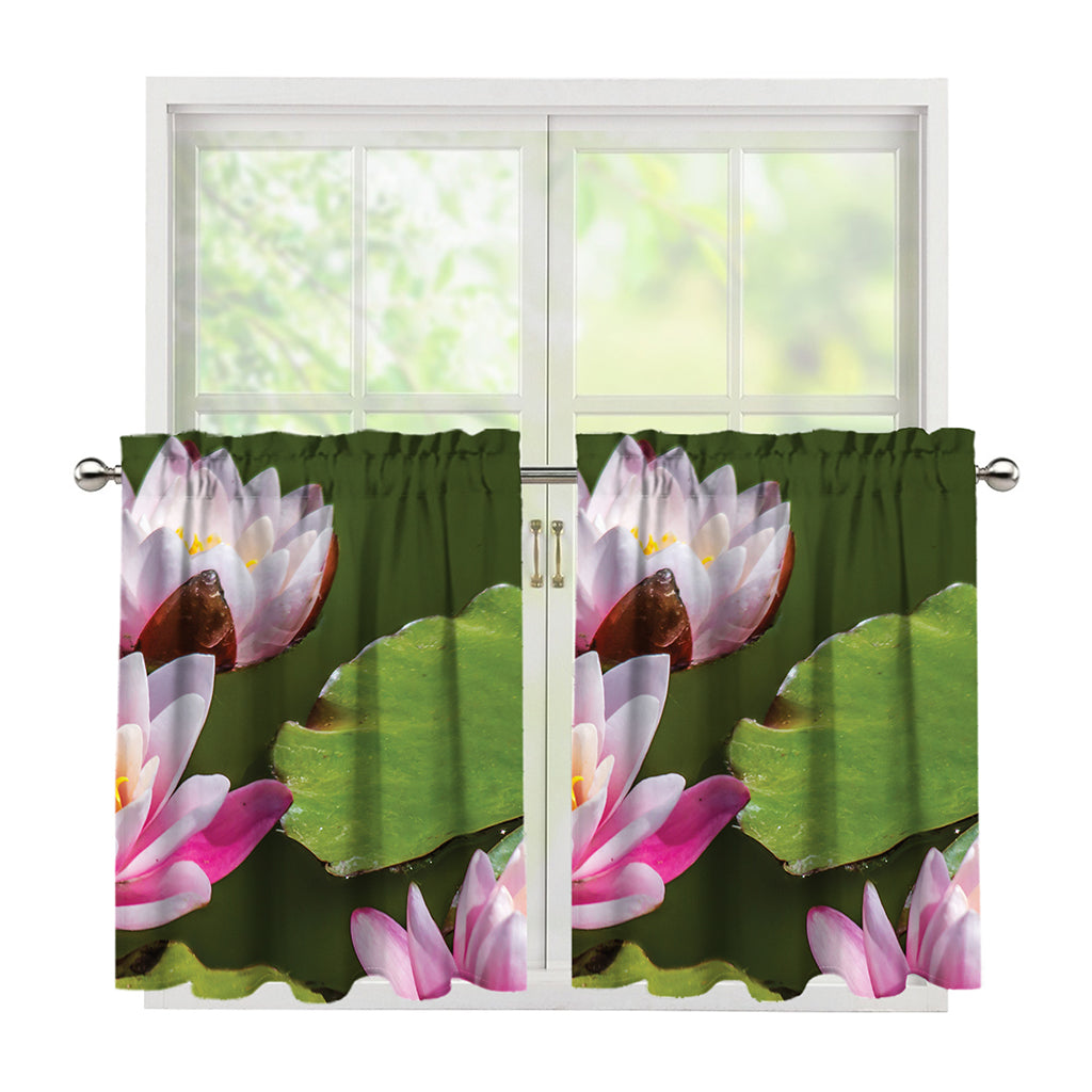 Pink Water Lilies Print Tier Curtains