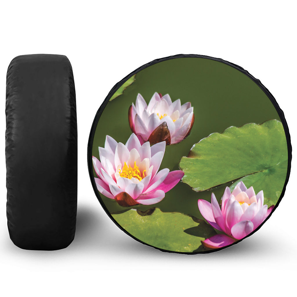 Pink Water Lilies Print Tire Cover
