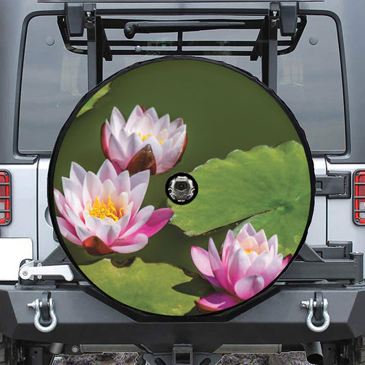 Pink Water Lilies Print Tire Cover With Camera Hole