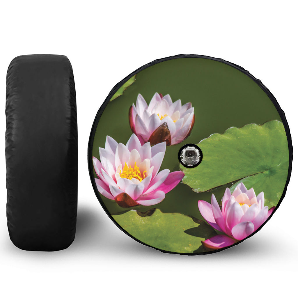 Pink Water Lilies Print Tire Cover With Camera Hole