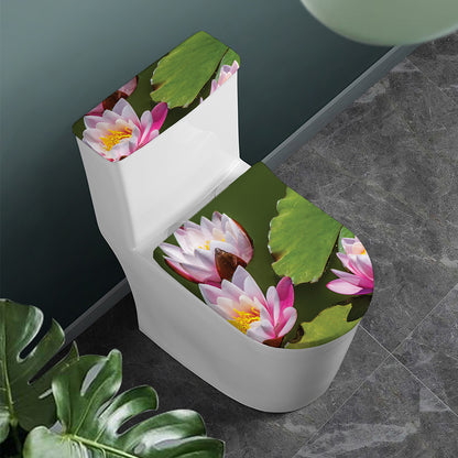 Pink Water Lilies Print Toilet Lid And Tank Cover Set