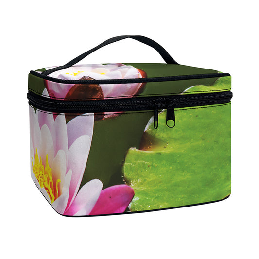 Pink Water Lilies Print Travel Makeup Bag