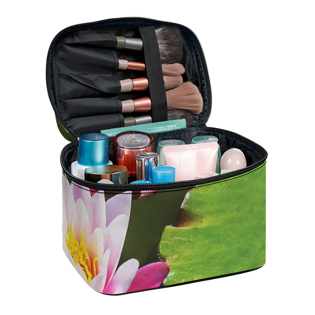 Pink Water Lilies Print Travel Makeup Bag