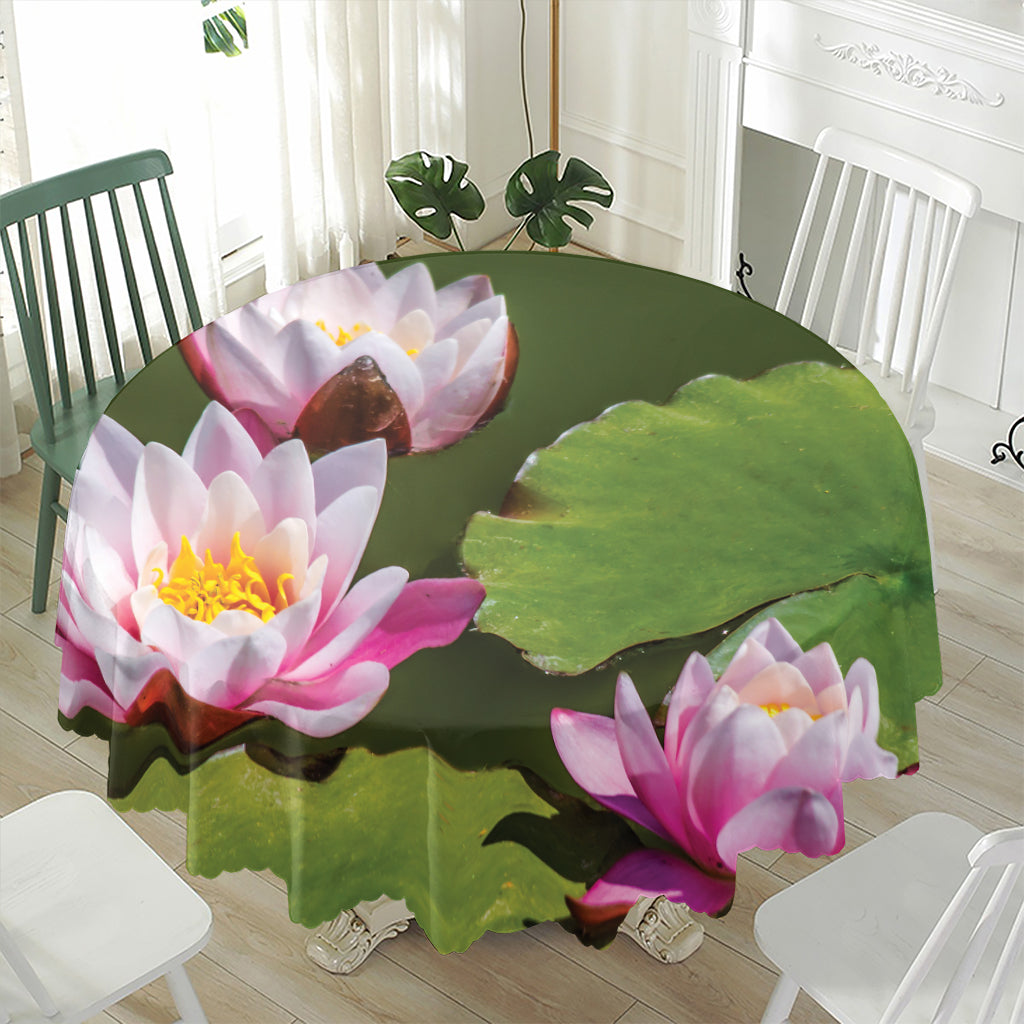Pink Water Lilies Print Waterproof Round Tablecloth
