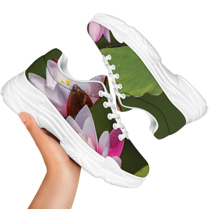 Pink Water Lilies Print White Chunky Shoes
