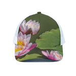 Pink Water Lilies Print White Mesh Trucker Cap