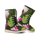 Pink Water Lilies Print Winter Boots