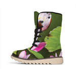 Pink Water Lilies Print Winter Boots