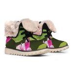 Pink Water Lilies Print Winter Boots
