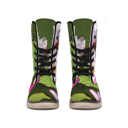 Pink Water Lilies Print Winter Boots