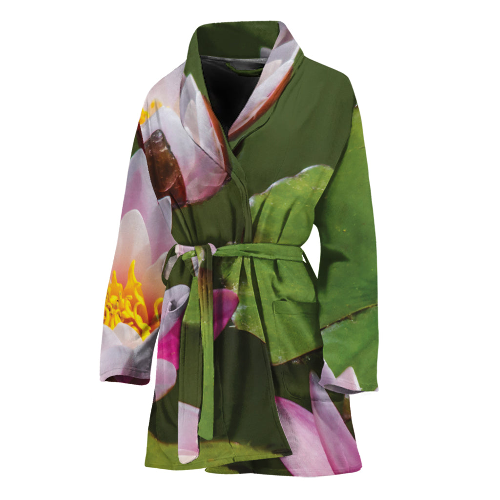 Pink Water Lilies Print Women's Bathrobe