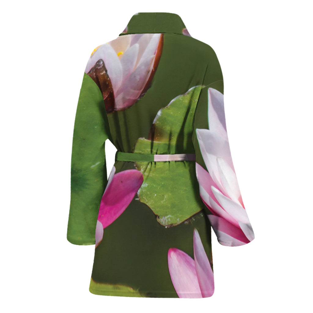 Pink Water Lilies Print Women's Bathrobe
