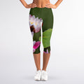 Pink Water Lilies Print Women's Capri Leggings
