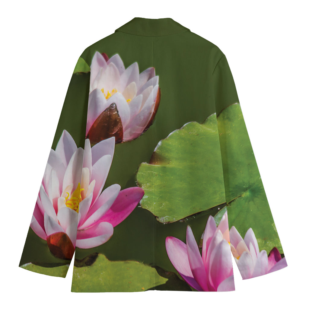 Pink Water Lilies Print Women's Cotton Blazer