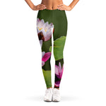 Pink Water Lilies Print Women's Leggings