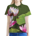 Pink Water Lilies Print Women's Polo Shirt