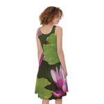 Pink Water Lilies Print Women's Sleeveless Dress