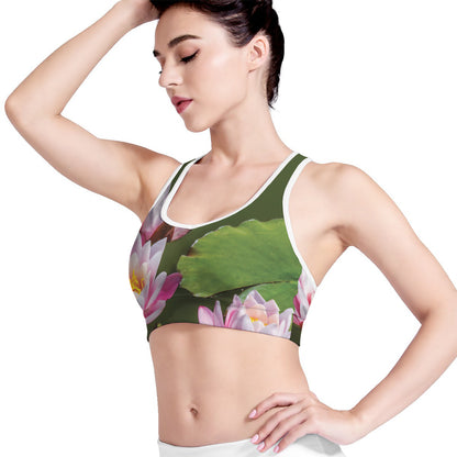 Pink Water Lilies Print Women's Sports Bra