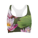 Pink Water Lilies Print Women's Sports Bra