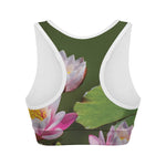 Pink Water Lilies Print Women's Sports Bra