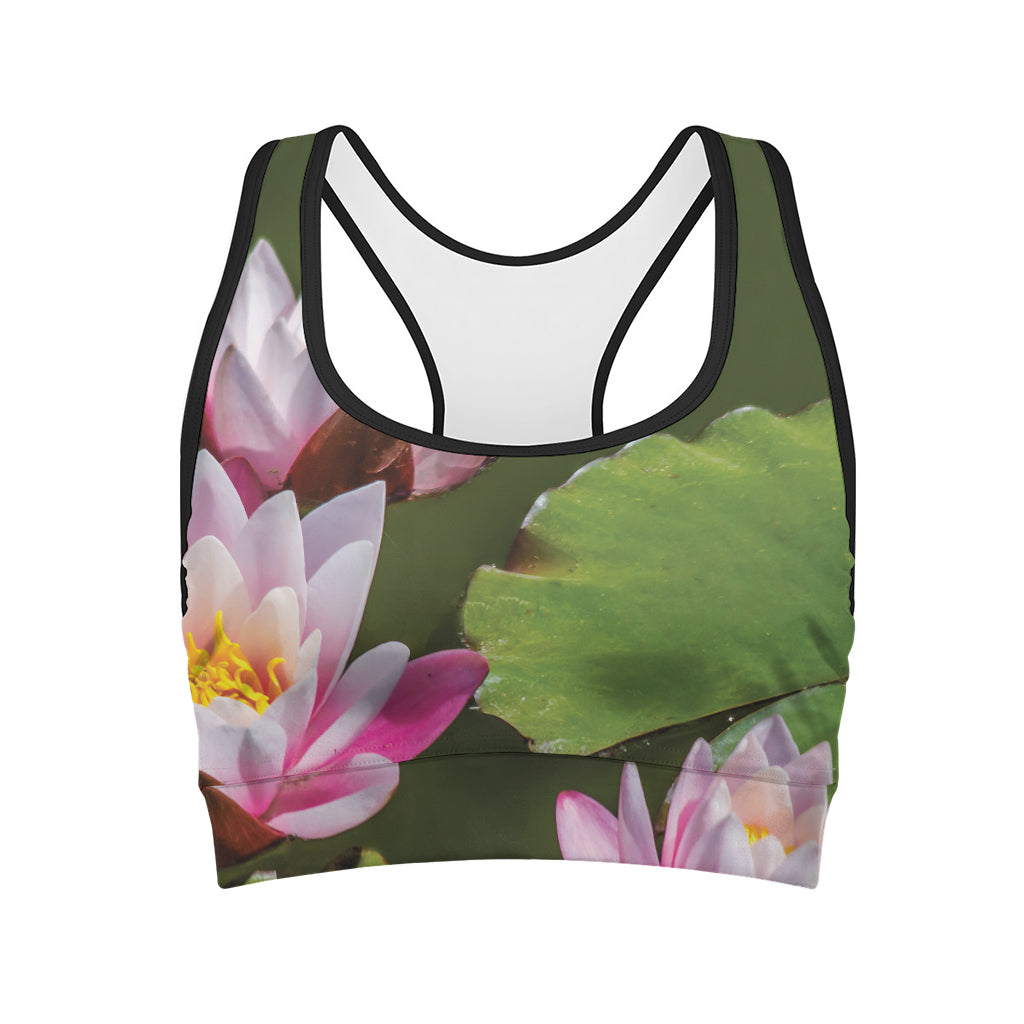 Pink Water Lilies Print Women's Sports Bra