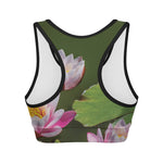 Pink Water Lilies Print Women's Sports Bra