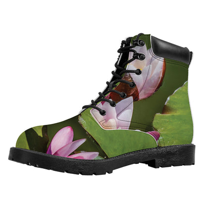 Pink Water Lilies Print Work Boots