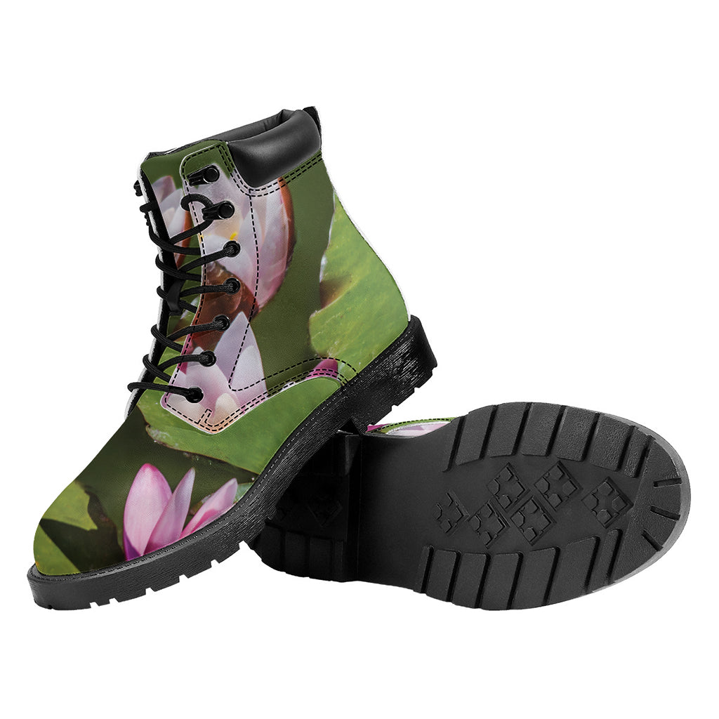 Pink Water Lilies Print Work Boots