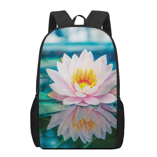 Pink Water Lily Print 17 Inch Backpack