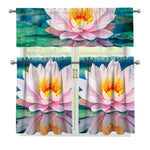 Pink Water Lily Print 3 Piece Kitchen Curtains