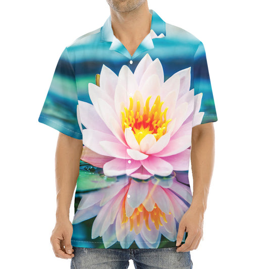Pink Water Lily Print Aloha Shirt