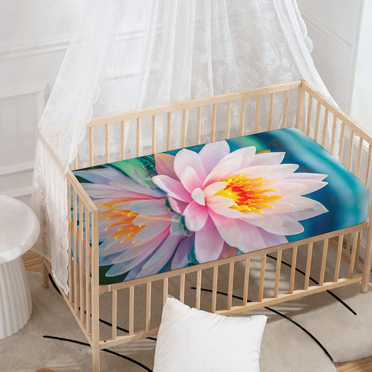 Pink Water Lily Print Baby Crib Sheet