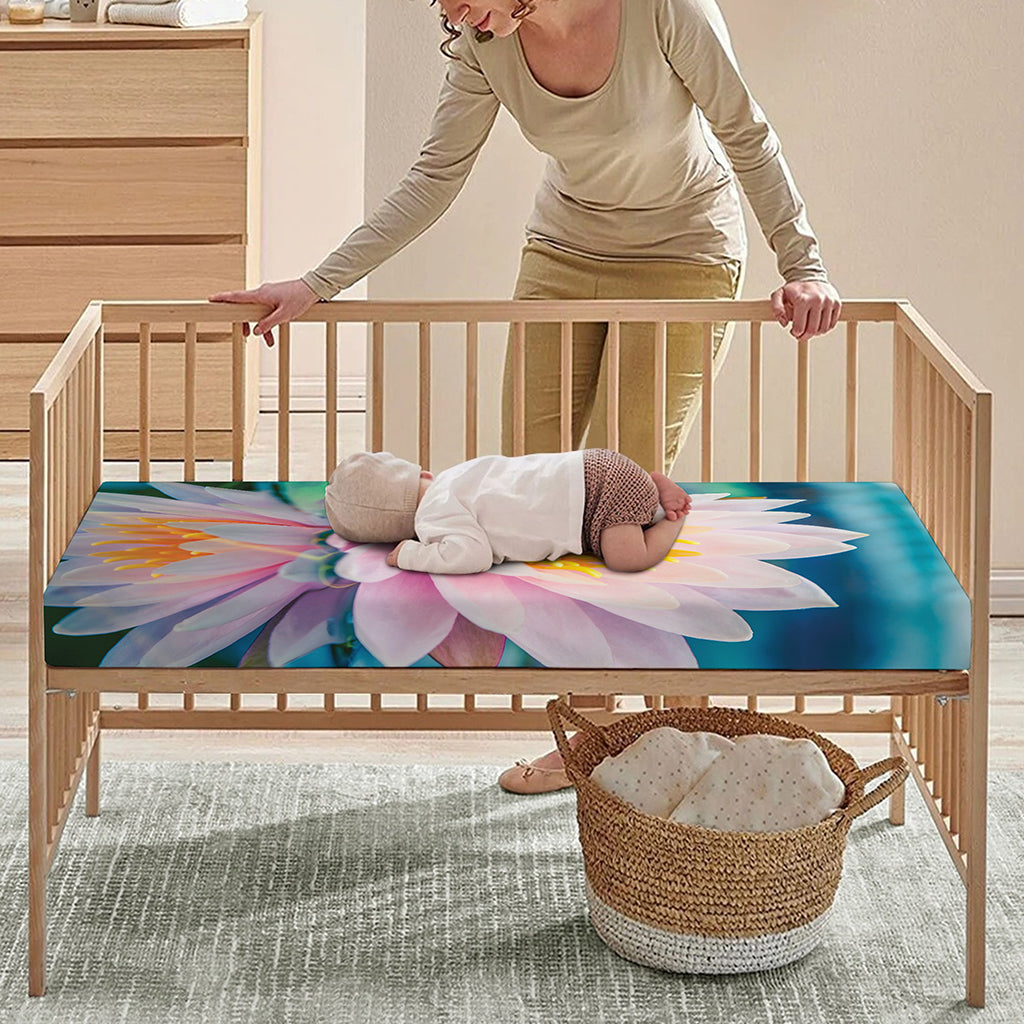 Pink Water Lily Print Baby Crib Sheet