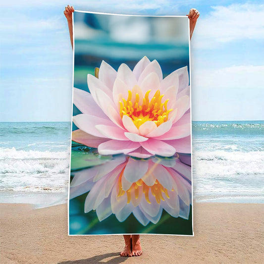 Pink Water Lily Print Beach Towel
